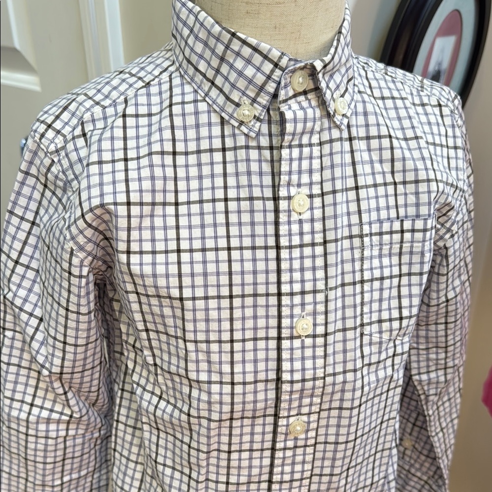 Janie and Jack White with black and purple plaid pattern Button Down Shirt
